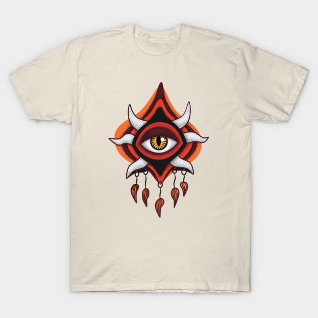 Whimsigoth Demon Evil Eye In Red T-Shirt by Boriana Giormova